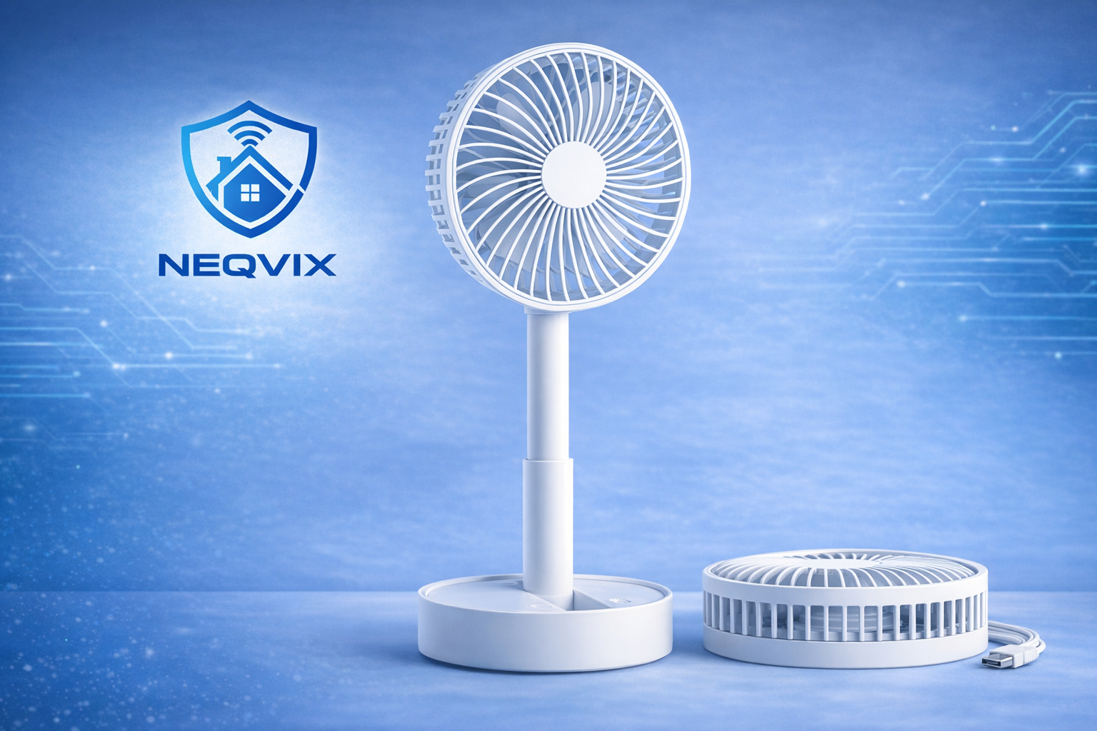 NEQVIX 6 inch portable rechargeable USB folding desk fan with 3600mAh battery and oscillating shaking head