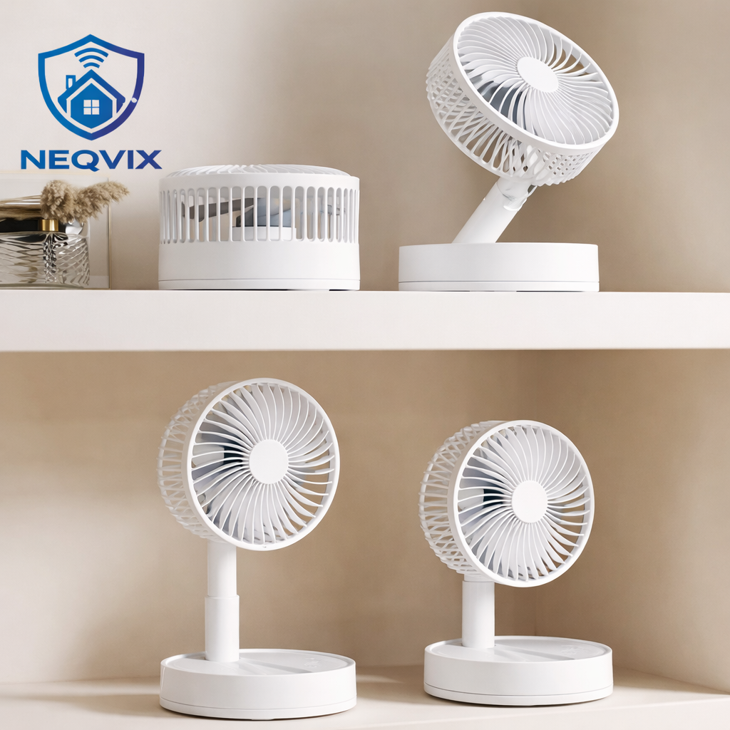 NEQVIX 6 inch portable rechargeable USB folding desk fan with 3600mAh battery and oscillating shaking head
