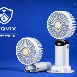 NEQVIX portable rechargeable mini fan with digital display for office desk and travel