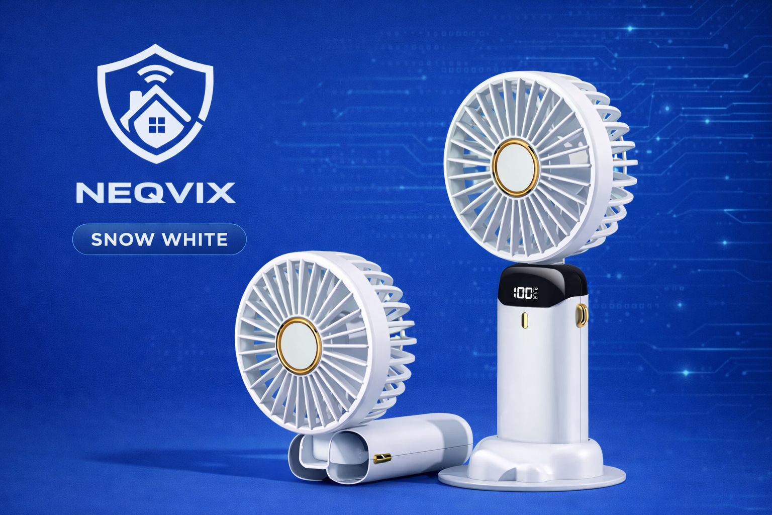 NEQVIX portable rechargeable mini fan with digital display for office desk and travel