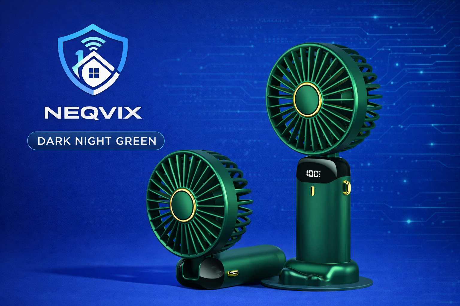 NEQVIX portable rechargeable mini fan with digital display for office desk and travel