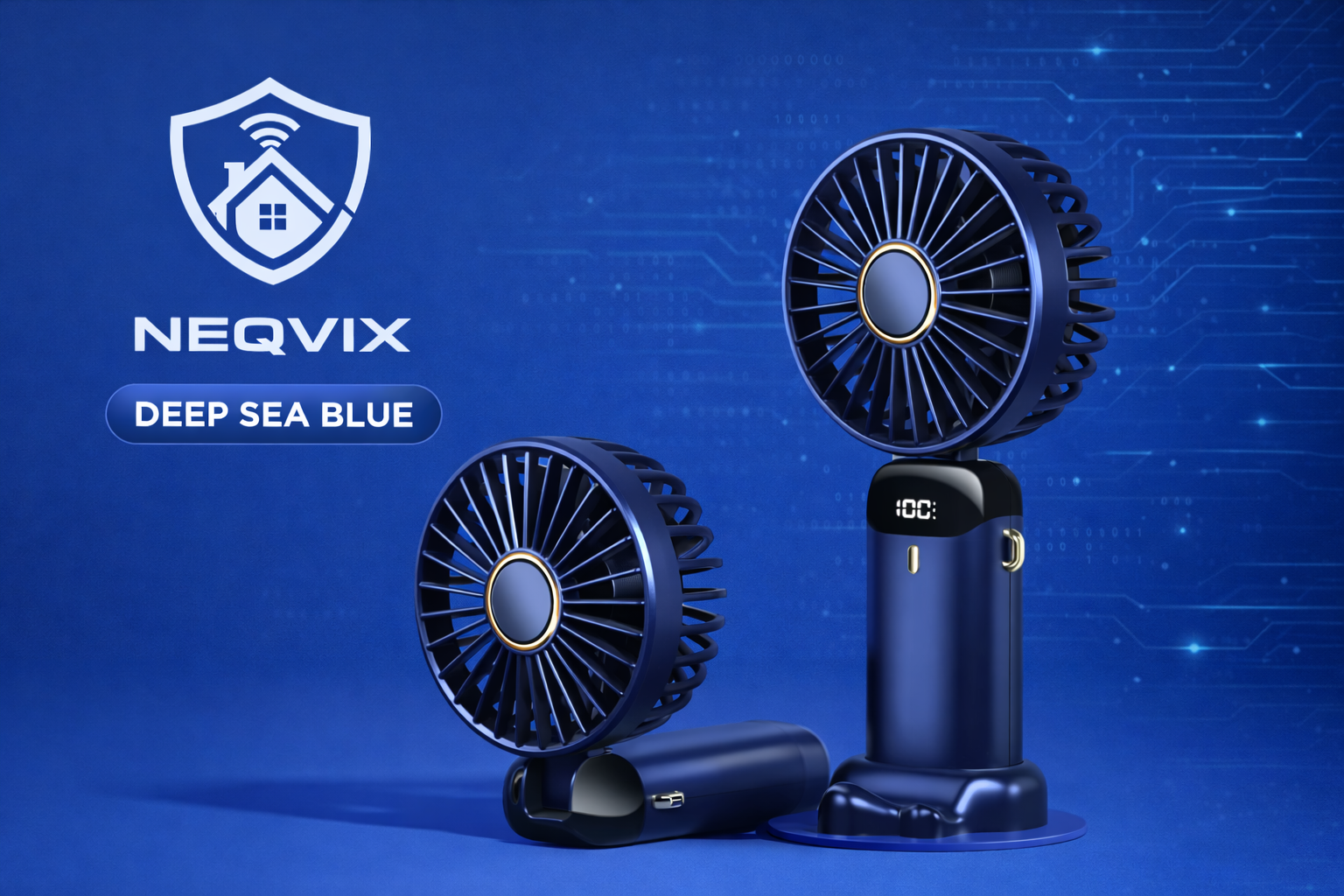 NEQVIX portable rechargeable mini fan with digital display for office desk and travel